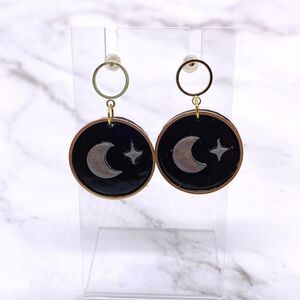 Black Celestial Moon Holographic Polymer clay stud dangle earrings